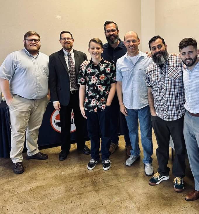 Men and young men of Santa Clarita United Reformed Church gathered in fellowship after worship