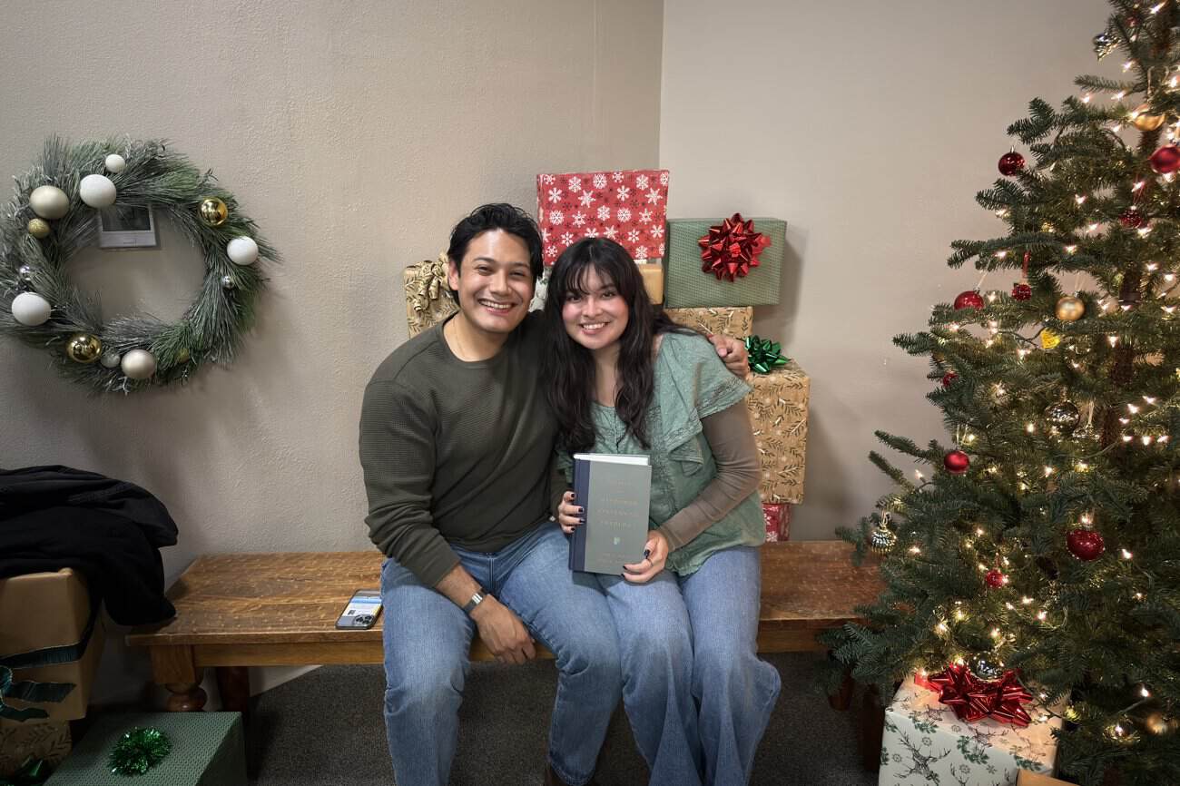 Joyful young couple at church